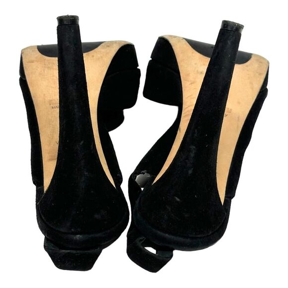 MIU MIU Black Suede Leather Platform Slingback Pumps Heels Peep Toe 40 10 - Picture 13 of 16